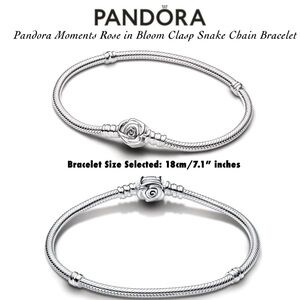 Pandora Silver Rose Clasp Snake Chain Bracelet